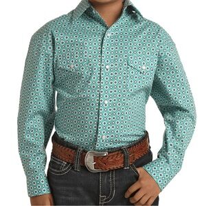 Panhandle Cowboy Boy’s Western Shirt – Turquoise – Size Large (14)